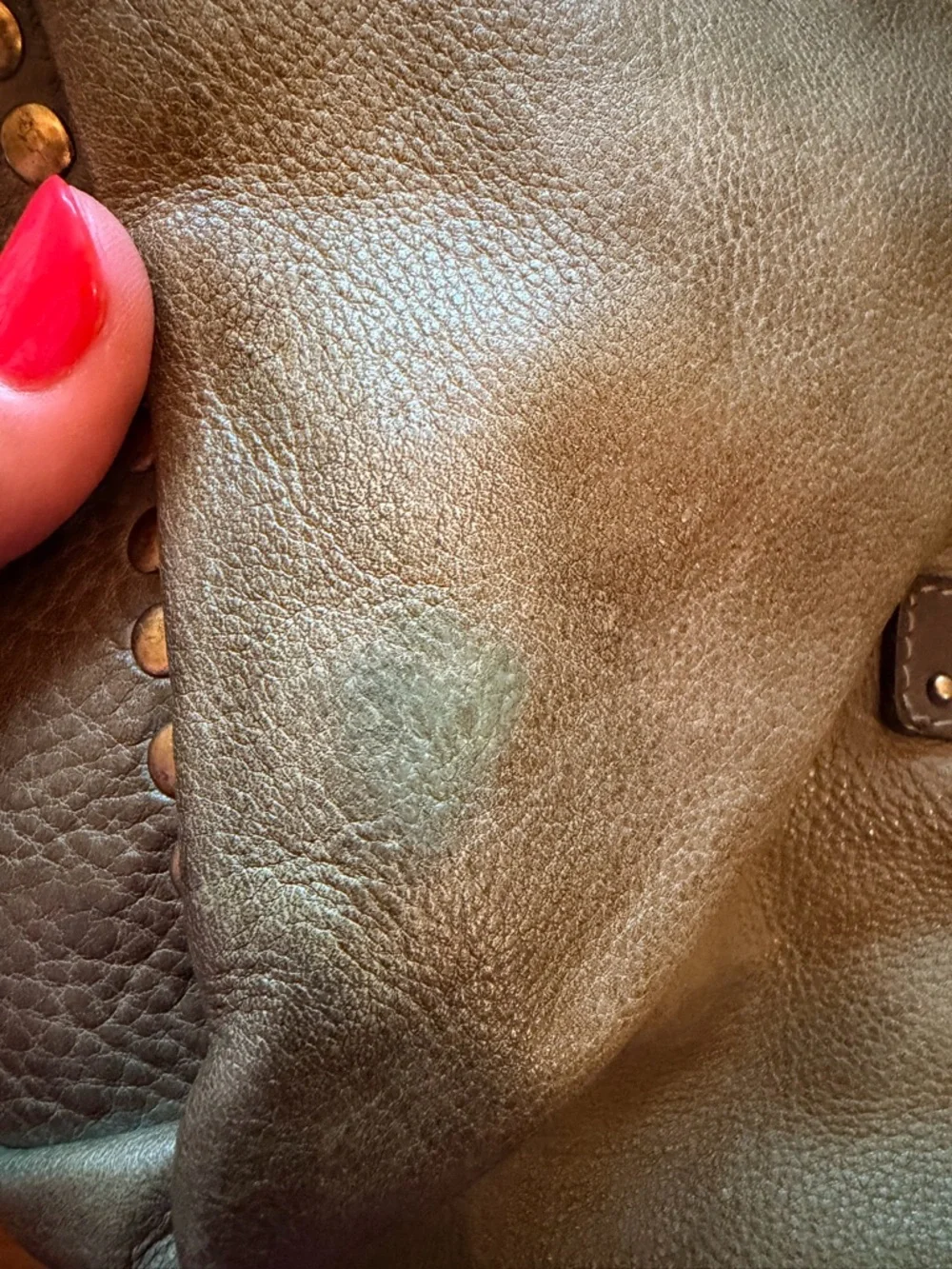 Stud-Trim Leather Hobo Shoulder Bag in Taupe - Picture 8 of 9